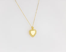 Load image into Gallery viewer, Scalloped heart pendant, vintage, filigree, gold mirror, heart necklace, ornate, antique, heart shaped pendant, heart coin necklace, unique