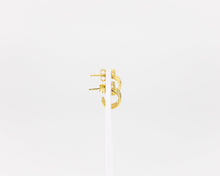 Load image into Gallery viewer, Layered cz mini hoop, 3 layer, 3 cz, huggie hoop earrings, dainty, stacked, small, gold hoop earring, tiny cz, boho hoops, bridal gift, 925