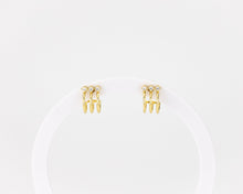 Load image into Gallery viewer, Layered cz mini hoop, 3 layer, 3 cz, huggie hoop earrings, dainty, stacked, small, gold hoop earring, tiny cz, boho hoops, bridal gift, 925