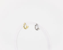 Load image into Gallery viewer, Tiny huggie pearl hoop, crossover effect, mini huggie earrings, dainty pearl, mini hoops, wedding bridal pearl, bridal gift, 925 silver