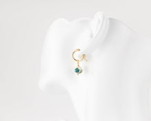 Load image into Gallery viewer, Porcelain flower dangle earrings, 14K gold filled, geometric, ceramic floral, bead pendant, drop earrings, blue, green flower, vintage,14KGF