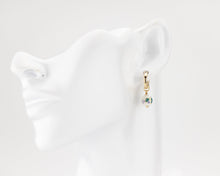 Load image into Gallery viewer, Porcelain flower mini hoops, ceramic floral, bead pendant, 925 twist hoop, drop earrings, gold filled, blue flower, china, vintage, 14KGF