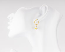 Load image into Gallery viewer, Porcelain flower mini hoops, ceramic floral, bead pendant, 925 twist hoop, drop earrings, gold filled, blue flower, china, vintage, 14KGF