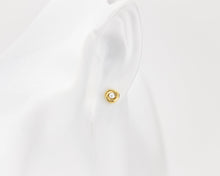 Load image into Gallery viewer, Entwined pearl studs, circle pearl studs, infinity hoop, dainty, small, tiny, minimalist, gold pearl earrings, bridesmaid, bridal gift, 925