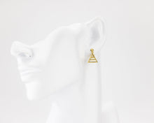 Load image into Gallery viewer, Triangle cz earrings, triangle drop, dangle earrings, tiny cz, layered, geometric pendant, minimalist cz earrings, 925