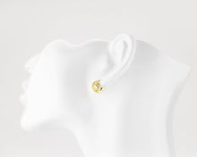 Load image into Gallery viewer, Tiny ball hoops, dainty bold, thick, chunky gold huggie, mini puff, dome hoops, small sphere, ribbed, shell earring, ornate, vintage, 925