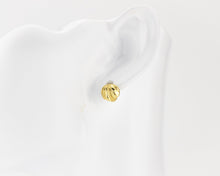 Load image into Gallery viewer, Tiny ball hoops, dainty bold, thick, chunky gold huggie, mini puff, dome hoops, small sphere, ribbed, shell earring, ornate, vintage, 925