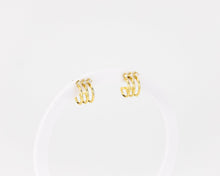 Load image into Gallery viewer, Layered cz mini hoop, 3 layer, 3 cz, huggie hoop earrings, dainty, stacked, small, gold hoop earring, tiny cz, boho hoops, bridal gift, 925