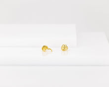 Load image into Gallery viewer, Tiny ball hoops, dainty bold, thick, chunky gold huggie, mini puff, dome hoops, small sphere, ribbed, shell earring, ornate, vintage, 925