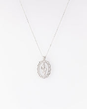 Load image into Gallery viewer, Oval rose necklace, flower coin necklace, oval flower pendant, suspended, dangling, tulip necklace, oval pendant, scalloped edge, floral