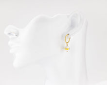 Load image into Gallery viewer, Porcelain flower mini hoops, ceramic floral, bead pendant, 925 twist hoop, drop earrings, gold filled, blue flower, china, vintage, 14KGF