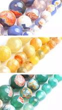 Load image into Gallery viewer, Dragon vein fire agate earrings, 14k gold filled, natural agate stone, dangle, drop earrings, orange, green, yellow, blue agate, 14KGF