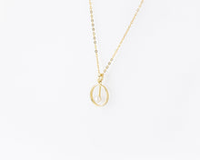 Load image into Gallery viewer, Dangling pearl circle necklace, circle pearl pendant, small, genuine, white shell pearl, minimalist necklace, bridesmaid, bridal gift, 925