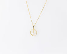 Load image into Gallery viewer, Dangling pearl circle necklace, circle pearl pendant, small, genuine, white shell pearl, minimalist necklace, bridesmaid, bridal gift, 925