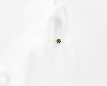Load image into Gallery viewer, Black cz flower stud, mini cz stud, flower stud earrings, black diamond flower, floral, dainty, minimalist, cz earring, boho, vintage, 925