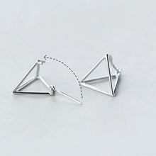 Load image into Gallery viewer, PYRA - Modern unique geometric minimalist pyramid triangle 3d stud huggie mini hoop earrings 925 sterling silver gold rose gold boho minimal
