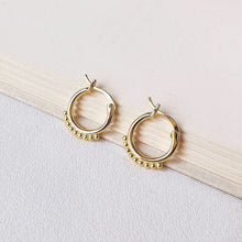 Load image into Gallery viewer, MAGHRA -  Vintage style dainty gold bobble huggie beaded bubble mini hoop earrings beads bauble edge boho minimalist stacking small hoops
