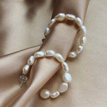 Load image into Gallery viewer, Statement baroque pearl hoop, vintage style, large c earrings, boho bride, bridesmaids, wedding earring, genuine white pearls, 925 silver
