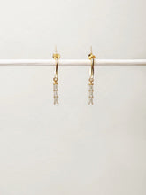 Load image into Gallery viewer, Mini cz bar huggie hoops, dainty cz earrings, mini cz hoops, dangle, drop earring, 18k gold vermeil, gold filled, minimalist, bridal 925
