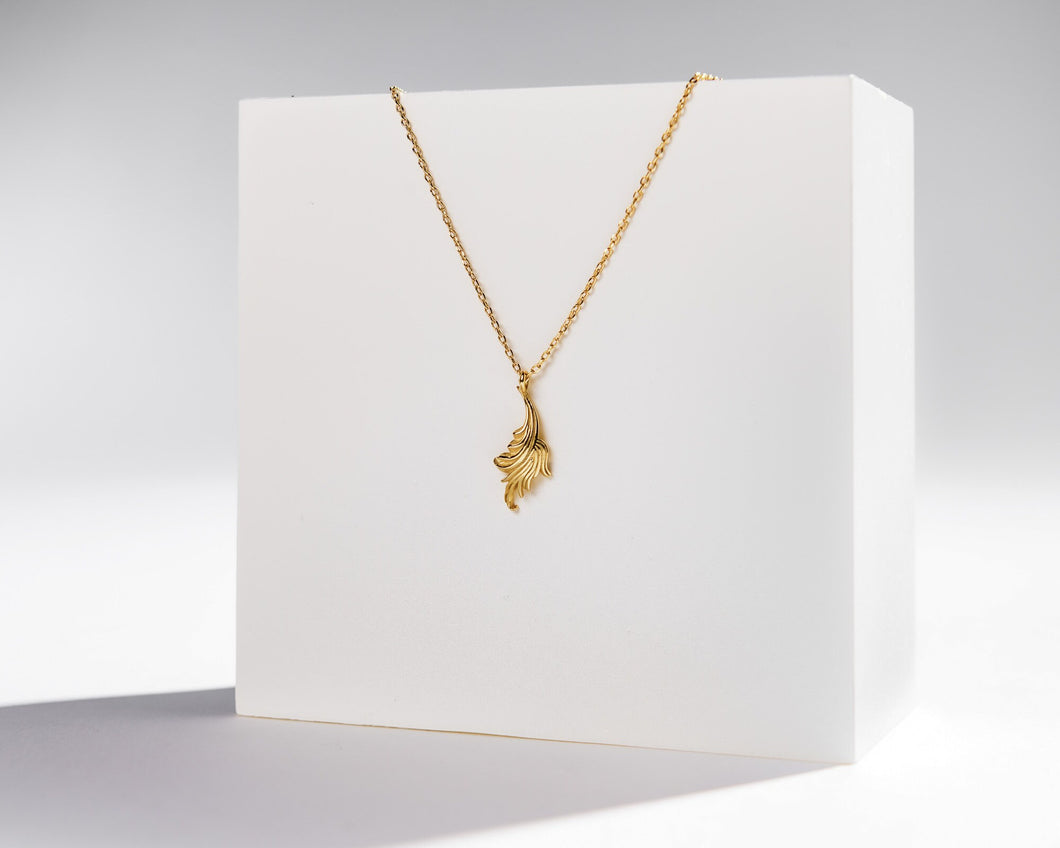 HEATHER  - Vintage abstract leaf pendant necklace tiny gold antique leaf charm minimalist gold dainty necklace stacking Fleur de lys gift