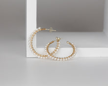 Load image into Gallery viewer, Statement pearl hoop earrings, large pearl hoops, genuine pearl earring, bold hoops, gold pearl hoops, event, wedding earring, bridal, 925
