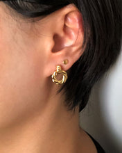 Load image into Gallery viewer, Laurel wreath earring, dainty bold, wrap twist rope, mini croissant, tiny dome, small dainty bold hoops, spiral crescent Dôme vintage stud
