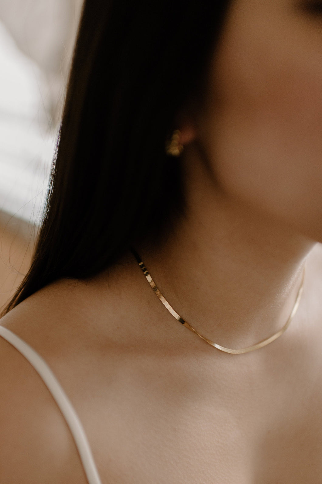 KATIE - Dainty thin flat snake chain herringbone adjustable necklace choker gold plated silver minimalist boho lightweight stacking 45 CM