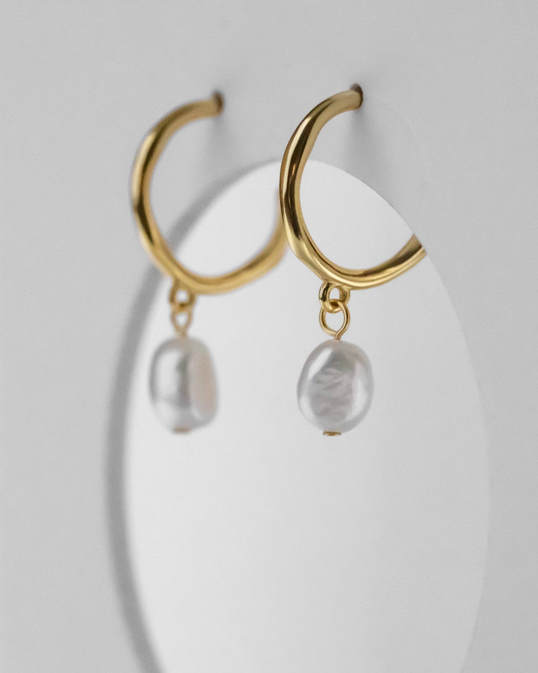 Pearl dangle hoops, dangling baroque pearl earrings, genuine pearls, c hoops, vintage gold hoops, bridal, wedding, bridesmaid, 925 silver