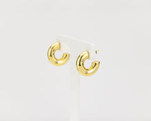 Load image into Gallery viewer, Bold puff hoops, CZ thick puffy earring, chunky gold hoops, mid-century vintage, statement hoops, hollow c hoops, thick hoops, zirconia hoop
