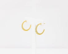 Load image into Gallery viewer, Graduated bead crescent hoops, gold bubble hoops, statement earring, croissant dome, bauble dome hoops, vintage gold hoops, bold 925
