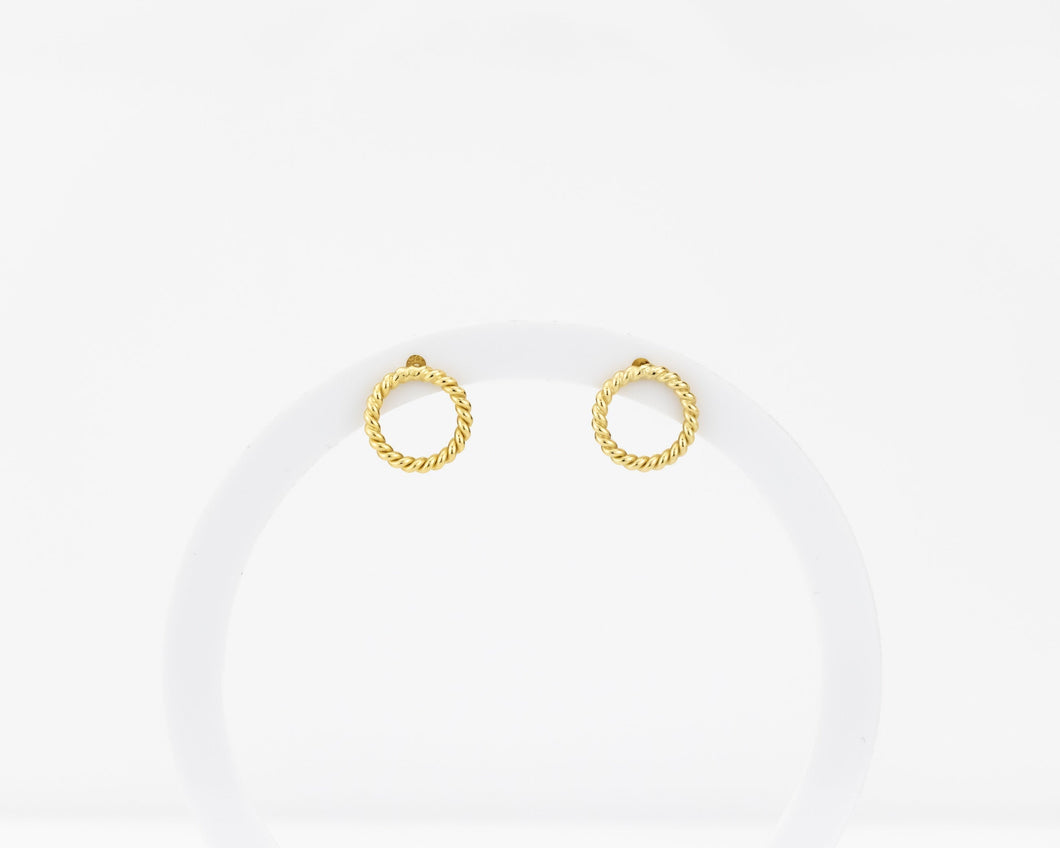 Spiral circle earrings, laurel wreath, twist rope stud earrings, 18k gold, rose gold, white gold (silver) vintage, minimalist circle stud