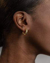 Load image into Gallery viewer, Bold puff hoops, CZ thick puffy earring, chunky gold hoops, mid-century vintage, statement hoops, hollow c hoops, thick hoops, zirconia hoop
