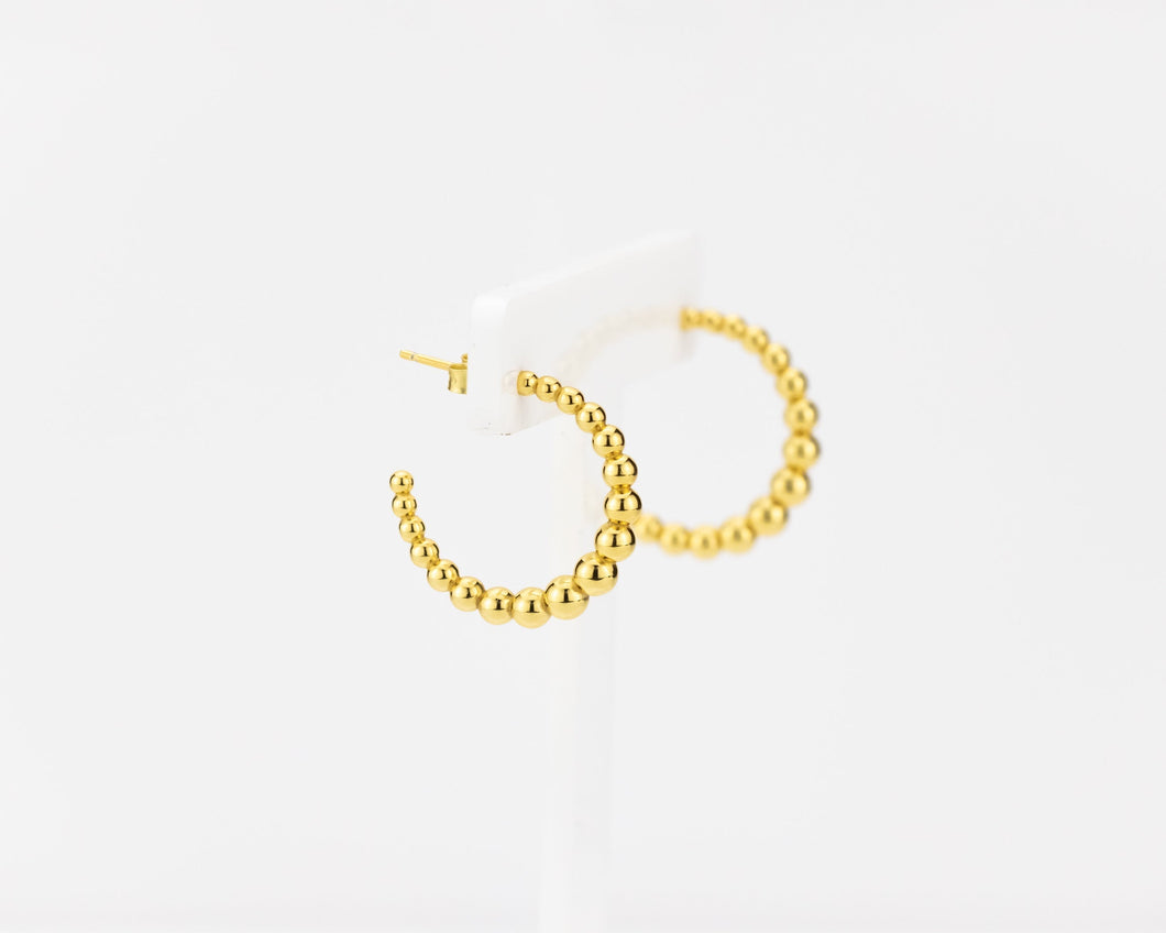 Graduated bead crescent hoops, gold bubble hoops, statement earring, croissant dome, bauble dome hoops, vintage gold hoops, bold 925