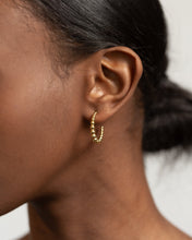 Load image into Gallery viewer, Graduated bead crescent hoops, gold bubble hoops, statement earring, croissant dome, bauble dome hoops, vintage gold hoops, bold 925
