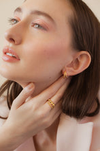 Load image into Gallery viewer, Double layer twist rope hoops, small spiral gold hoops, clicker hoop earring, stacked twist hoops, rose gold, silver, faux double hoop
