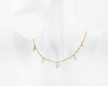 Load image into Gallery viewer, Leaf charm choker, 14K gold filled, satellite, bauble, bubble, bobble, bead chain, dainty leaf charm, bridal, boho choker necklace, 14KGF
