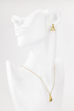 Load image into Gallery viewer, Layered triangle cz set, triangle cz pendant, triangle dangle earrings, tiny cz, layered, geometric necklace, minimalist cz jewelry set, 925
