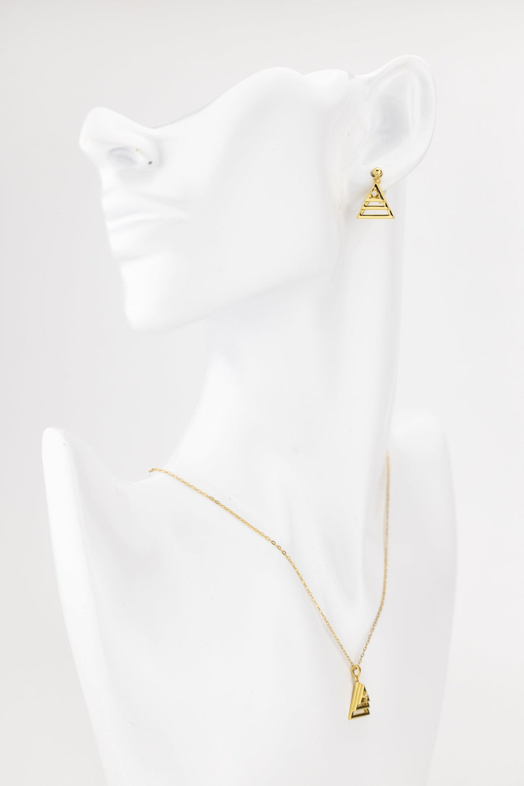Layered triangle cz set, triangle cz pendant, triangle dangle earrings, tiny cz, layered, geometric necklace, minimalist cz jewelry set, 925