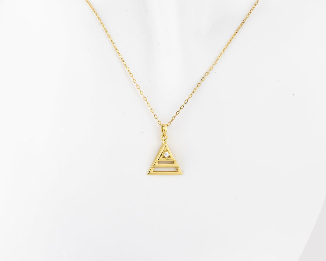 Stacked triangle cz necklace, triangle cz pendant, triangular necklace, tiny cz, layered, pyramid, geometric minimalist necklace, 925