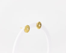 Load image into Gallery viewer, Sunbeam pearl studs, circle pearl studs, sun, , sunshine, radial coin earrings, vintage, shell pearls, minimalist, bridal gift, 925
