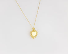 Load image into Gallery viewer, Scalloped heart pendant, vintage, filigree, gold mirror, heart necklace, ornate, antique, heart shaped pendant, heart coin necklace, unique
