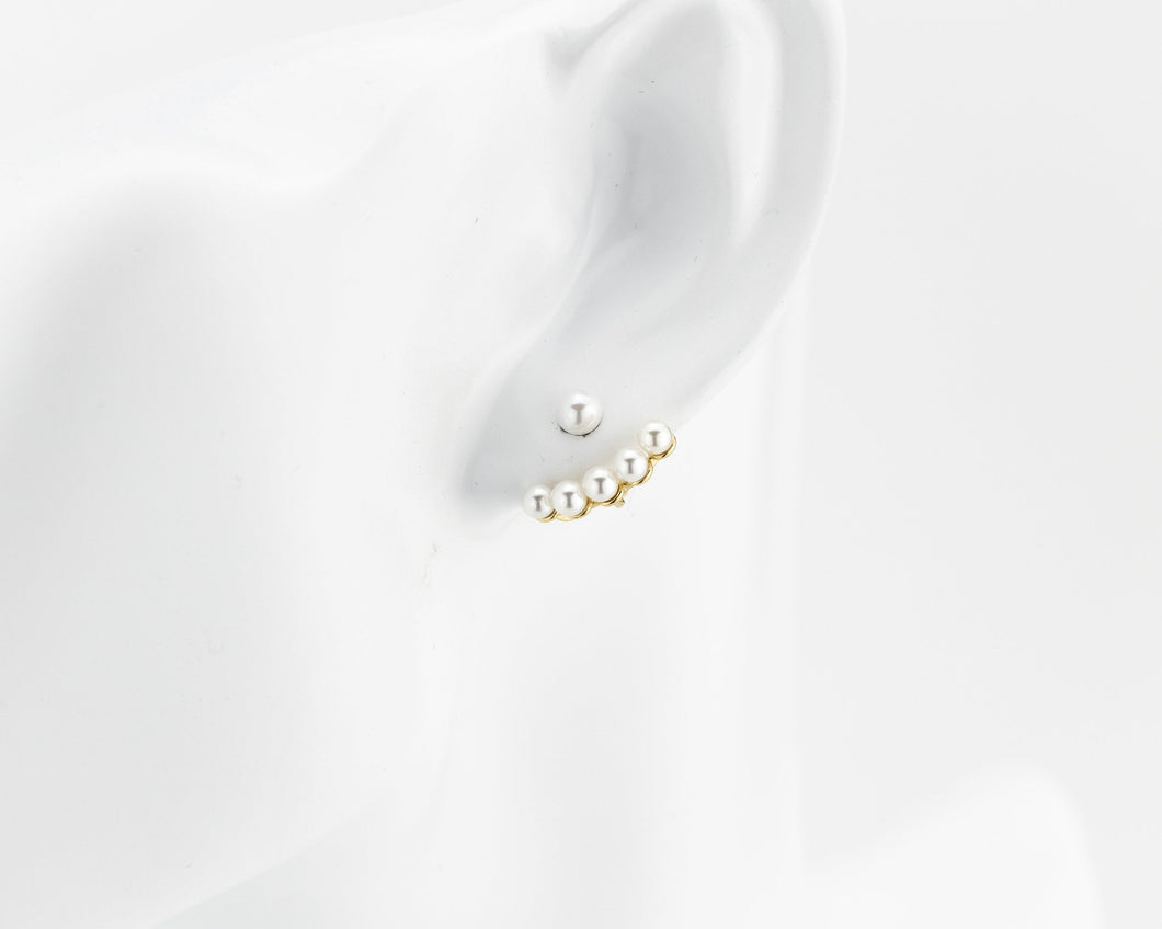 Pearl ear jacket, mini shell pearl, 2 in 1, ear jacket, climber earrings, adjustable, mini pearl earrings, wedding, boho, bridal, 925