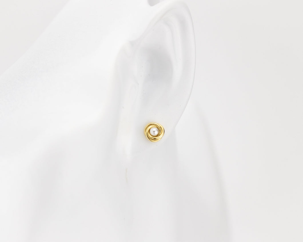 Entwined pearl studs, circle pearl studs, infinity hoop, dainty, small, tiny, minimalist, gold pearl earrings, bridesmaid, bridal gift, 925