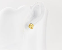 Load image into Gallery viewer, Tiny ball hoops, dainty bold, thick, chunky gold huggie, mini puff, dome hoops, small sphere, ribbed, shell earring, ornate, vintage, 925
