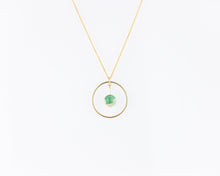 Load image into Gallery viewer, Fire agate circle necklace, 14k gold filled, circle pendant, dragon vein, natural agate stone, orange, green stone, unique, minimalist,14KGF
